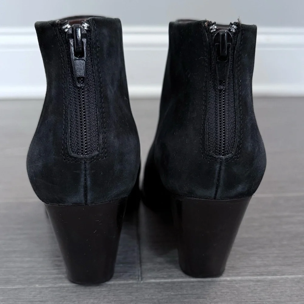 Rachel Comey Prose Black Suede Ankle Booties Stacked Heel 8 Minimalist Western